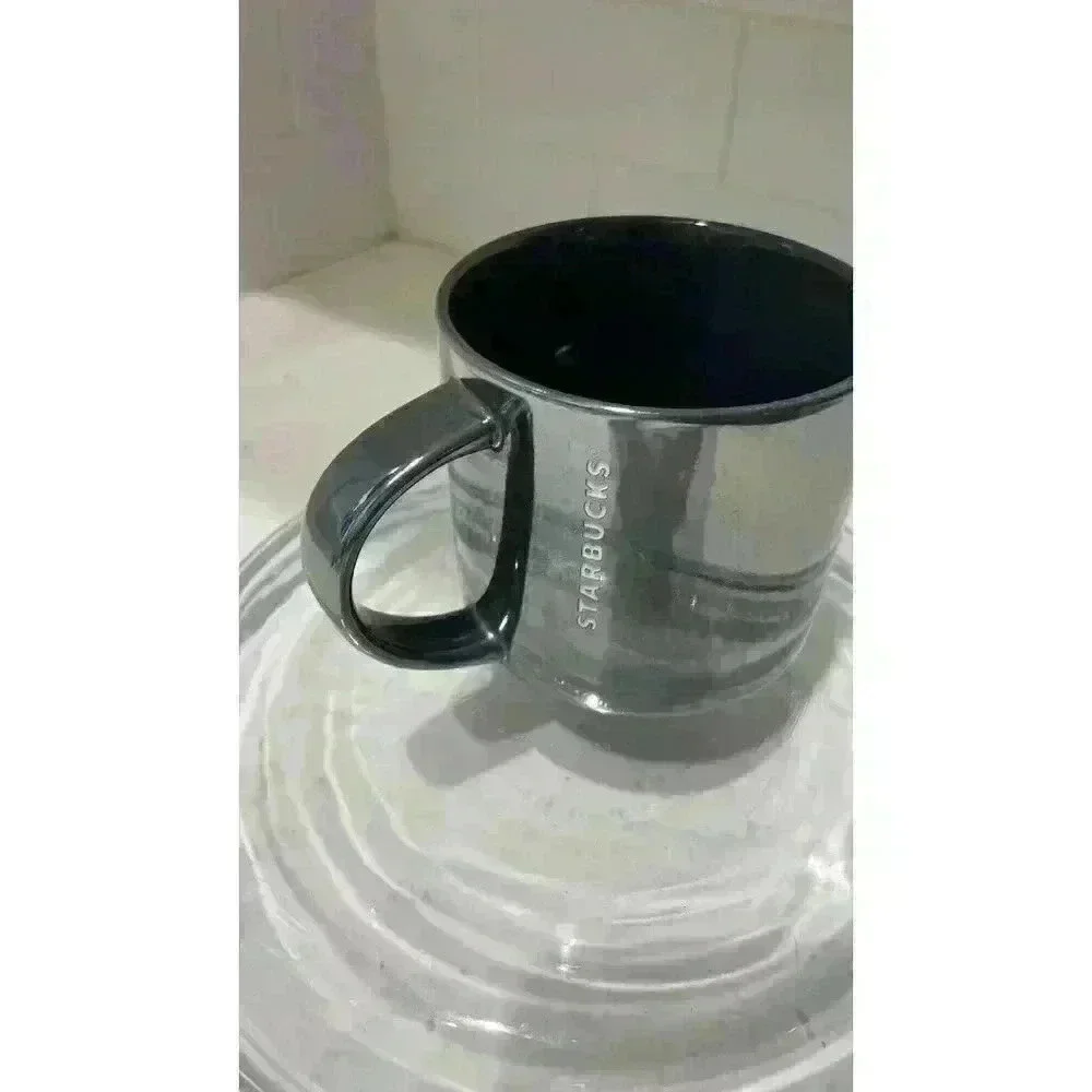 Starbucks 2013 Gray 14oz Gunmetal Embossed Iridescent Metallic Coffee Mug Cup